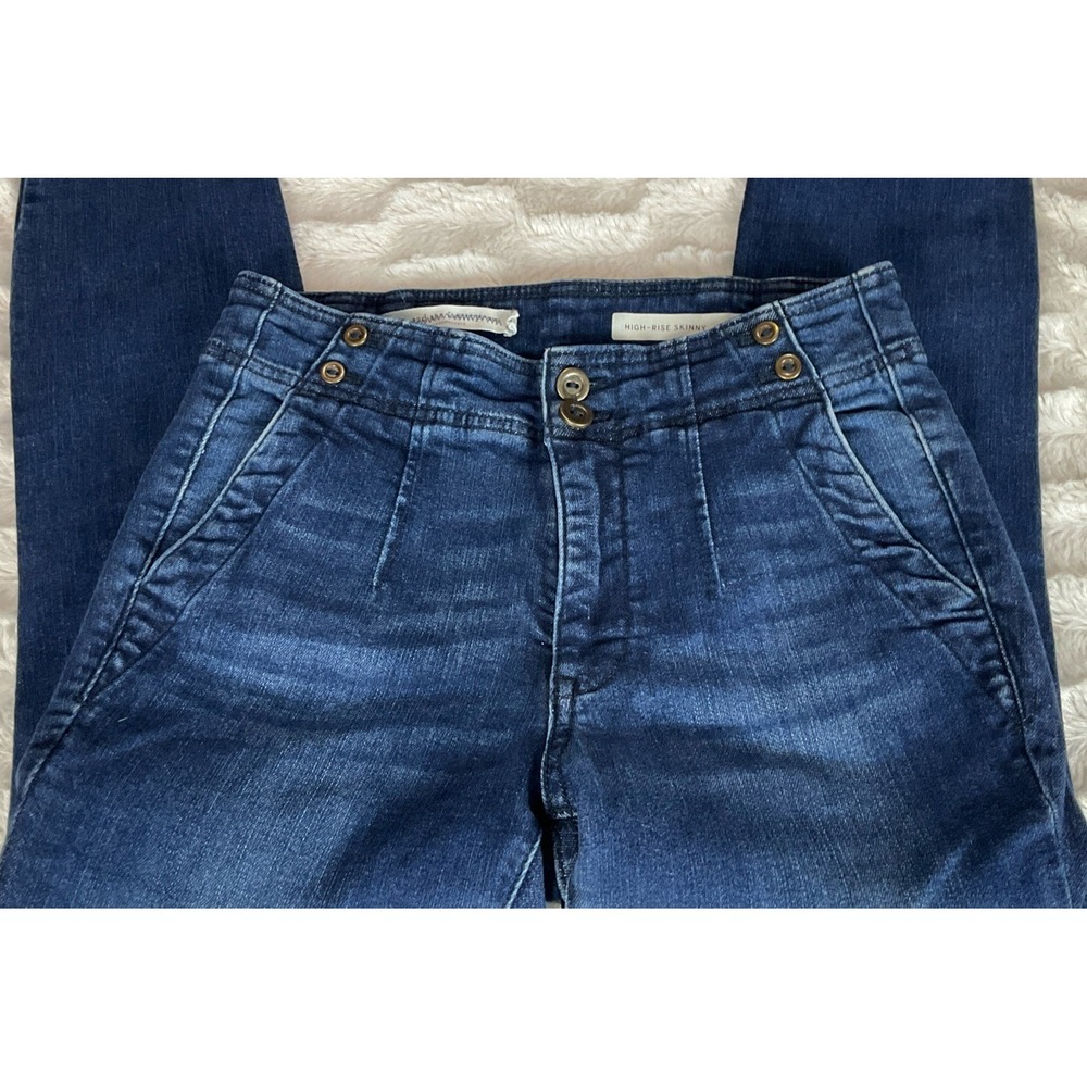 Pilcro Anthropologie Women's S27‎ Jeans Pleated High Rise Dark Wash Blue Skinny - Picture 7 of 16